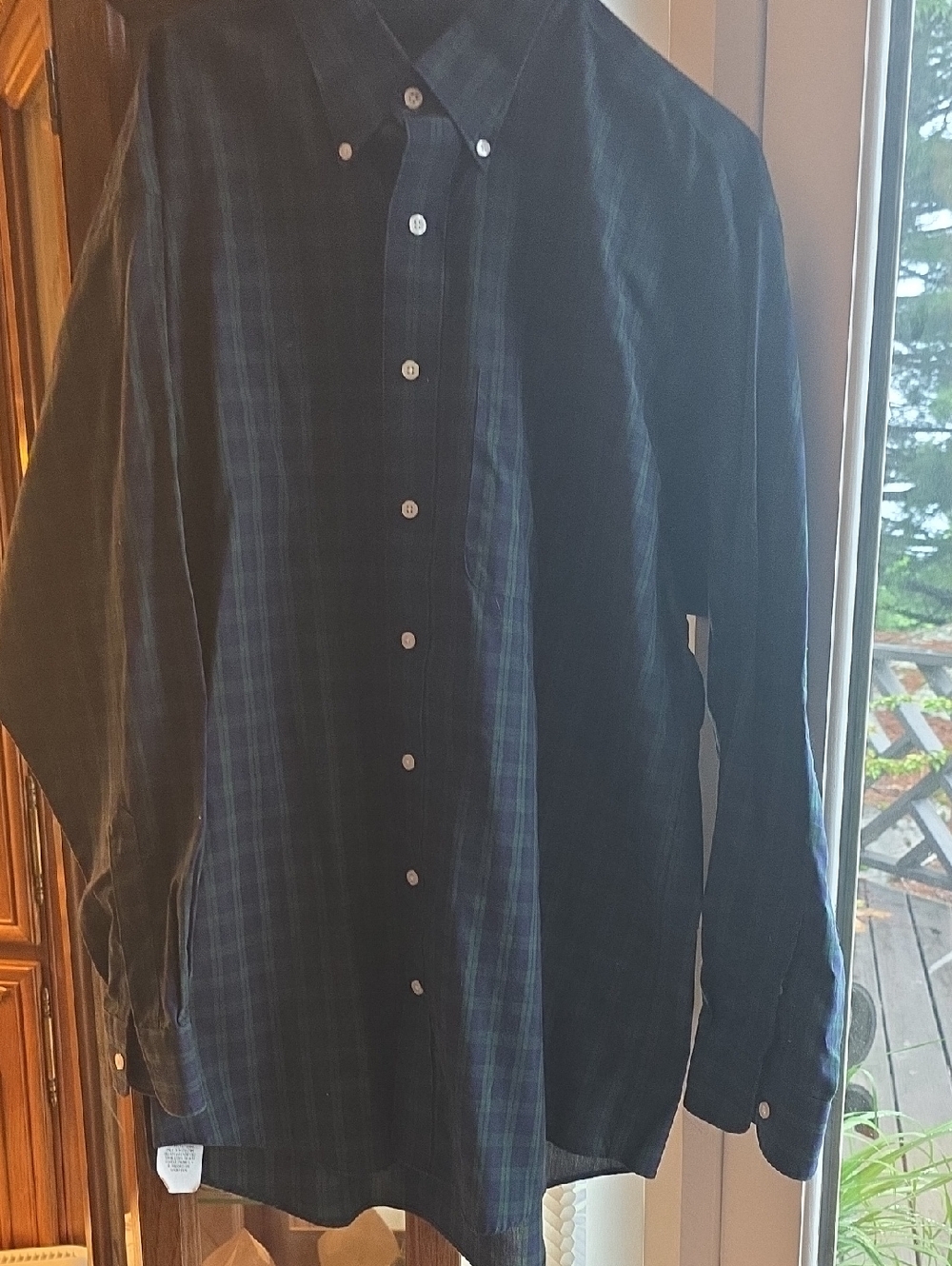 Custom Taylor Men's Long-Sleeve Button-Down Plaid Shirt - Navy/Green